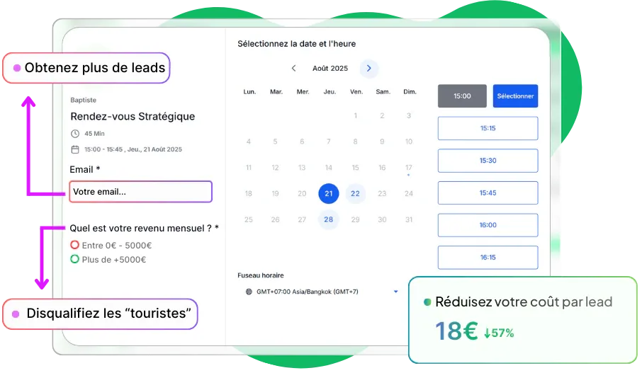 Écran CrocoClick de qualification des leads avant réservation