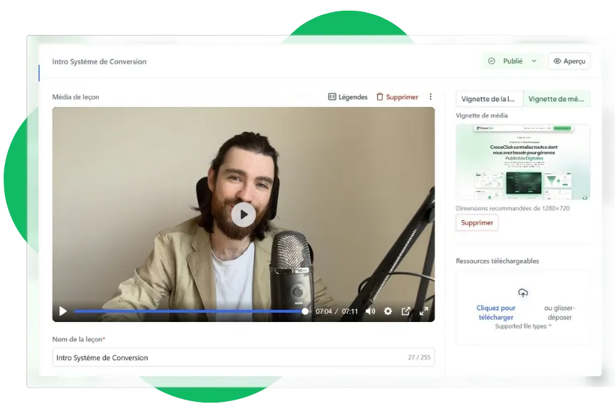 L'espace de formation du CrocoClub, avec les modules et les vidéos d'une formation
