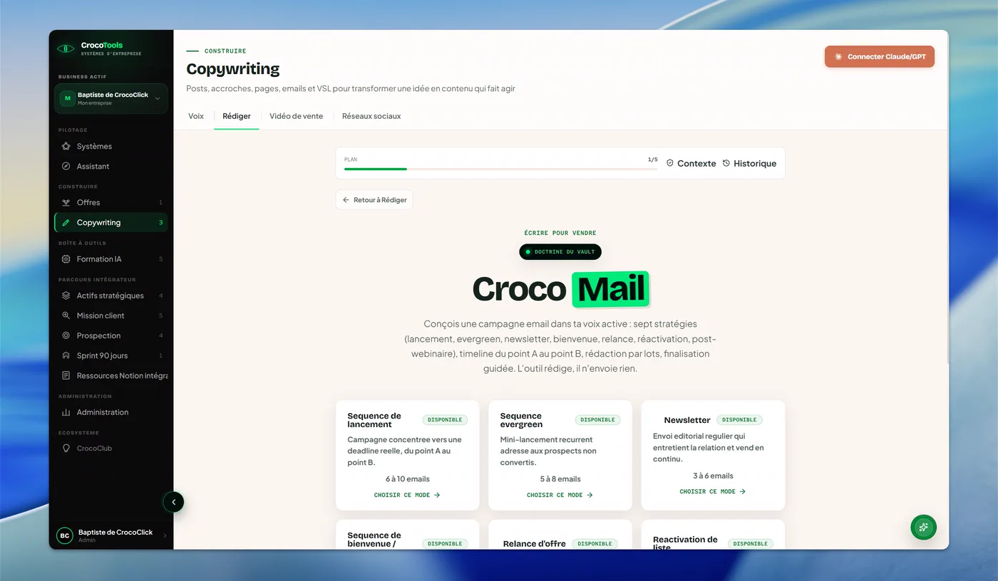 CrocoMail dans CrocoTools avec les formats de séquences email disponibles